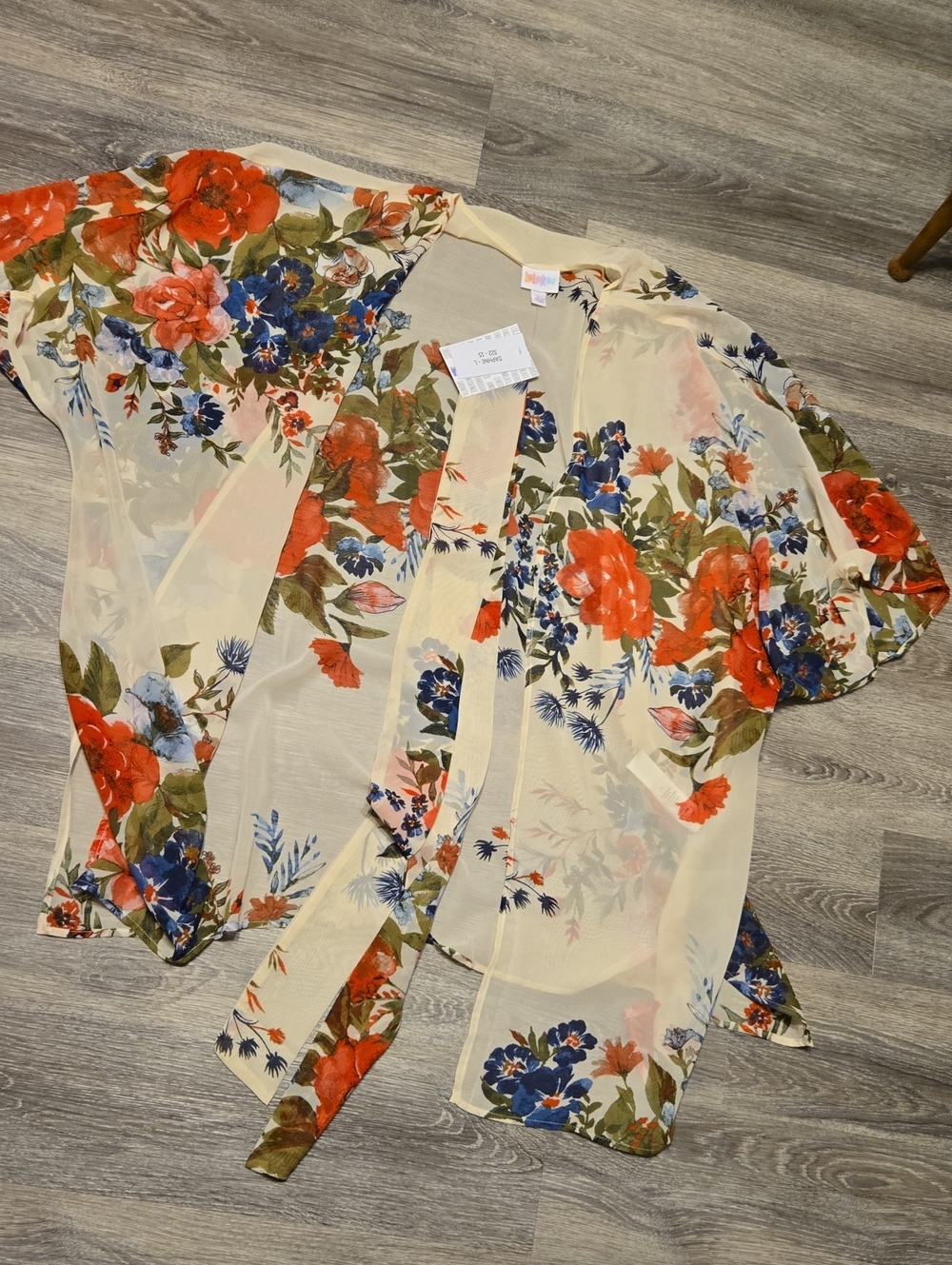 NWT Lularoe Daphne Floral Chiffon Kimono With Belt Sz L